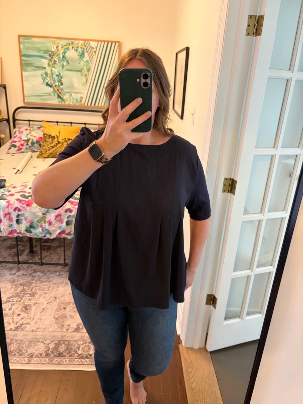 Ann Taylor Navy Short-Sleeve Tunic Top